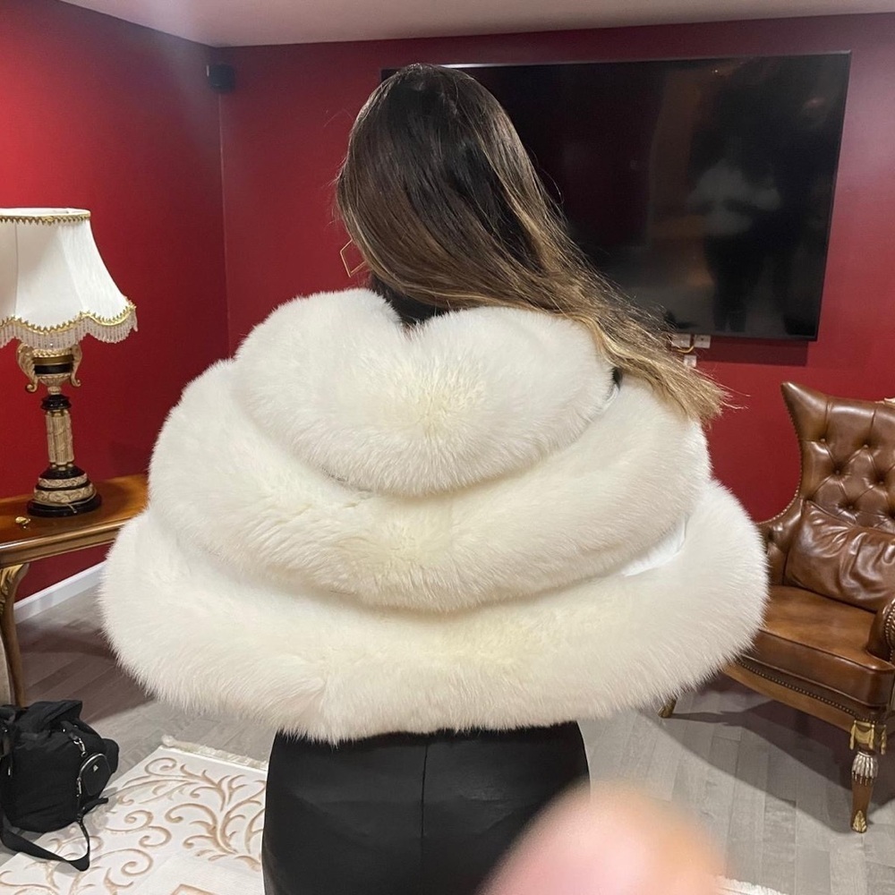 Women  Fox Fur Shawl Coat Poncho Jacket Cape Overcoat Party - Picture 2 of 12